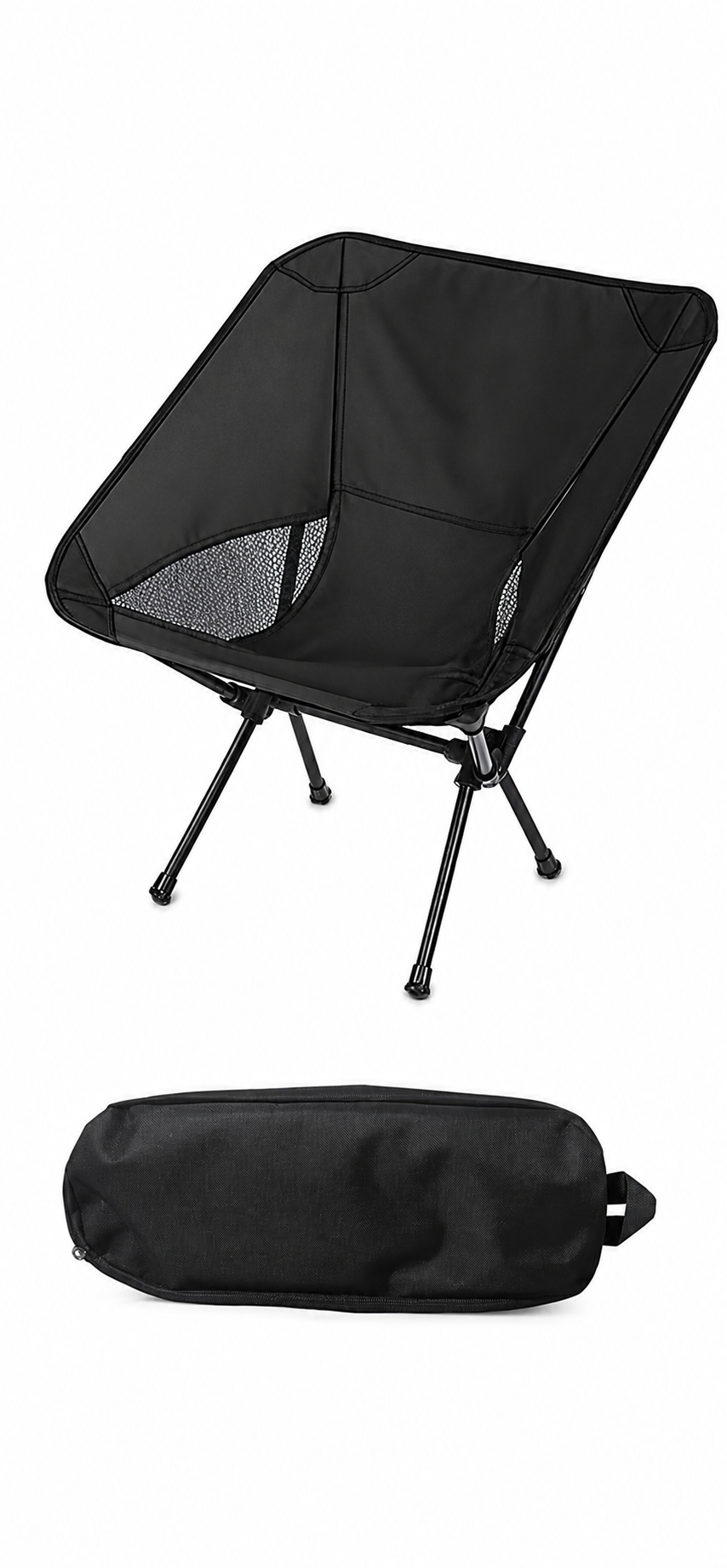 Wind Tour Portable Camping Chair Lightweight Foldable Outdoor Chair for Hiking Camp Backpacking Lawn Beach Fishing Picnic with Carry Bag (Black)