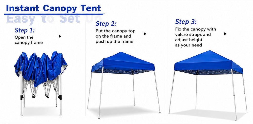 Pop-up Canopy Tent, 10x10 Foot, Slant Legs with Carrying Bag, Gazebo Shelter for Patio Deck Garden and Beach, 8x8 Foot Cover Included, Blue