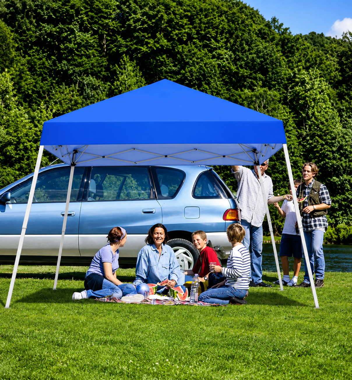 Pop-up Canopy Tent, 10x10 Foot, Slant Legs with Carrying Bag, Gazebo Shelter for Patio Deck Garden and Beach, 8x8 Foot Cover Included, Blue